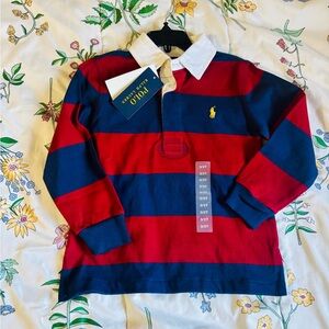 POLO RALPH LAUREN toddler boys Striped Polo  Navy Blue /Red Rugby -3y